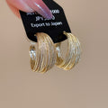 Gold Plated Copper Multi Layer C Shape Geometric Stud Earrings With Silver Pins For Women view 1