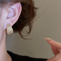 Gold Plated Copper Multi Layer C Shape Geometric Stud Earrings With Silver Pins For Women view 4