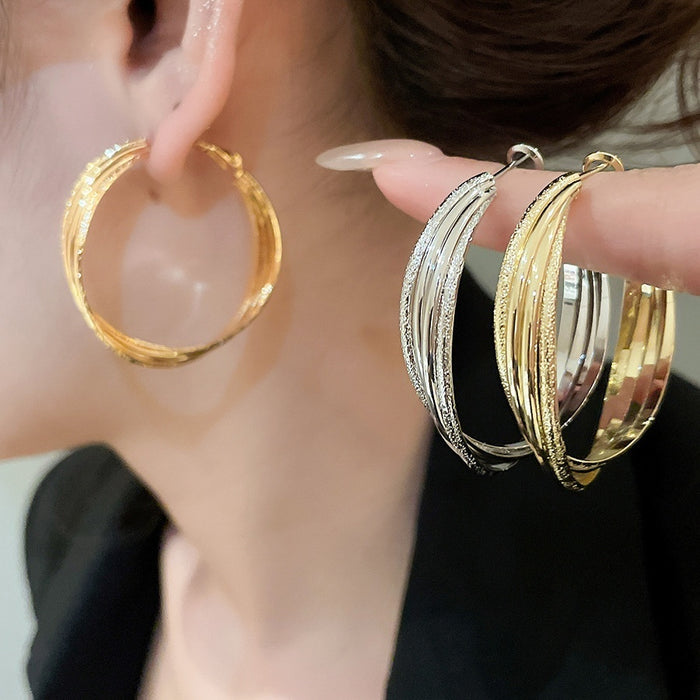 18K Gold Plated Metal Cross Hoop Earrings With Silver Posts, Minimalist Geometric Jewelry For Women