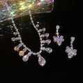 Light Luxury Copper Zircon Waterdrop Tassel Necklace And Stud Earrings Jewelry Set view 3