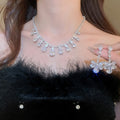 Light Luxury Copper Zircon Waterdrop Tassel Necklace And Stud Earrings Jewelry Set view 1