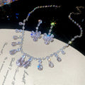 Light Luxury Copper Zircon Waterdrop Tassel Necklace And Stud Earrings Jewelry Set view 2