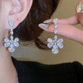 Light Luxury Copper Zircon Waterdrop Tassel Necklace And Stud Earrings Jewelry Set view 4