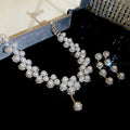 Rhinestone Flower Faux Pearl Stud Earrings And Necklace Court Style Light Luxury Jewelry Set view 2
