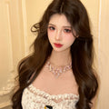 Rhinestone Waterdrop Flower Pendant Necklace Alloy Court Style Light Luxury Collarbone Chain view 4