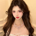 Rhinestone Waterdrop Flower Pendant Necklace Alloy Court Style Light Luxury Collarbone Chain view 2
