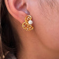 Irregular Geometric Faux Pearl Zircon Twisted Hollow Stud Earrings Light Luxury Silver Needle Jewelry view 2