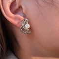 Irregular Geometric Faux Pearl Zircon Twisted Hollow Stud Earrings Light Luxury Silver Needle Jewelry view 4