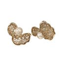 Irregular Geometric Faux Pearl Zircon Twisted Hollow Stud Earrings Light Luxury Silver Needle Jewelry view 5