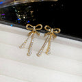 Elegant Light Luxury Bow Zircon Faux Pearl Stud Earrings with Gold Plated Silver Pins view 3