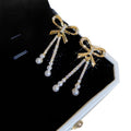 Elegant Light Luxury Bow Zircon Faux Pearl Stud Earrings with Gold Plated Silver Pins view 5