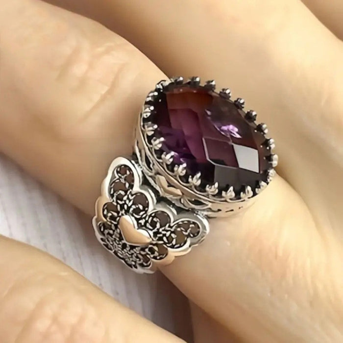 Vintage Baroque Crown Heart Ring With Antiqued Blackened Finish For Women