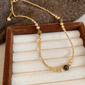 18K Gold Plated Tiger Eye Beaded Sweater Necklace, Old Money Retro Round Geometric Design view 4