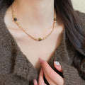 18K Gold Plated Tiger Eye Beaded Sweater Necklace, Old Money Retro Round Geometric Design view 3