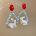 Cute Rabbit Faux Pearl Stud Earrings With Silver Posts, Vintage Elegant Animal Design view 2
