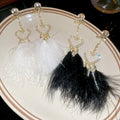 Rhinestone Heart Feather Tassel Drop Earrings With Silver Posts, Light Luxury Statement Style view 4