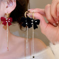 Silver Needle Flocked Bow Tassel Drop Earrings Elegant Retro Light Luxury Jewelry view 1