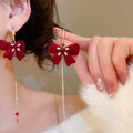 Silver Needle Flocked Bow Tassel Drop Earrings Elegant Retro Light Luxury Jewelry view 3