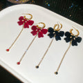 Silver Needle Flocked Bow Tassel Drop Earrings Elegant Retro Light Luxury Jewelry view 2