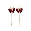 Silver Needle Flocked Bow Tassel Drop Earrings Elegant Retro Light Luxury Jewelry view 5