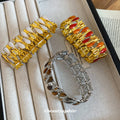 Vintage Alloy Enamel Waterdrop Spliced Elastic Bangle For Women Light Luxury Fashion Jewelry view 2
