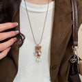 Stainless Steel Flocked Teddy Bear Sweater Necklace For Women Light Luxury Winter Choker view 1