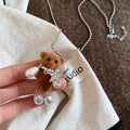 Stainless Steel Flocked Teddy Bear Sweater Necklace For Women Light Luxury Winter Choker view 4
