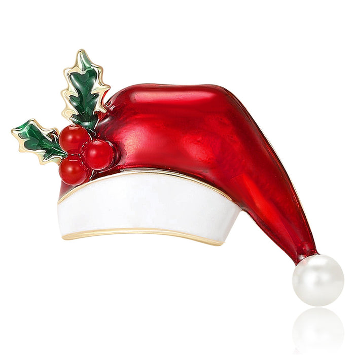 Alloy Pearl Christmas Hat Brooch Pin For Festive Apparel Decoration
