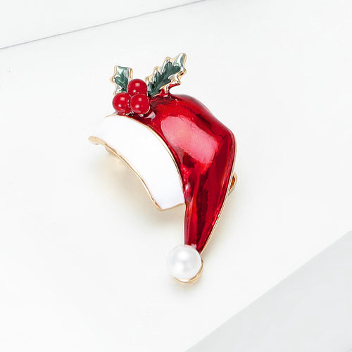 Alloy Pearl Christmas Hat Brooch Pin For Festive Apparel Decoration