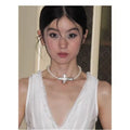 Light Luxury Faux Pearl Rhinestone Cross Choker Necklace For Women Vintage Geometric Collarbone Jewelry view 2