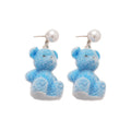 Cute Flocked Teddy Bear Pearl Stud Drop Earrings With Silver Needles For Women view 5