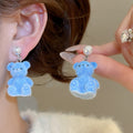 Cute Flocked Teddy Bear Pearl Stud Drop Earrings With Silver Needles For Women view 4