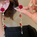 Sweet Floral Flocked Faux Pearl Tassel Drop Earrings With Silver Needle Elegant Daily Jewelry view 1