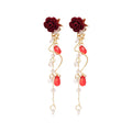 Sweet Floral Flocked Faux Pearl Tassel Drop Earrings With Silver Needle Elegant Daily Jewelry view 5