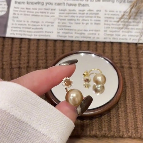 Vintage Light Luxury Round Faux Pearl Zircon Silver Pin Drop Earrings For Women
