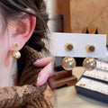 Vintage Light Luxury Round Faux Pearl Zircon Silver Pin Drop Earrings For Women view 1