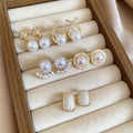 Light Luxury Geometric Faux Pearl Rhinestone Stud Earrings With Silver Posts For Women view 3