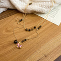 Stainless Steel Tiger Eye Pony Pendant Sweater Necklace Vintage Maillard Style Jewelry For Women view 4