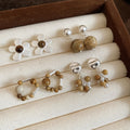 Vintage Ethnic Tiger Eye Beaded Flower Stud Earrings With Silver Needle For Women view 3