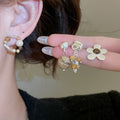 Vintage Ethnic Tiger Eye Beaded Flower Stud Earrings With Silver Needle For Women view 2