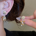 Vintage Ethnic Tiger Eye Beaded Flower Stud Earrings With Silver Needle For Women view 4
