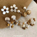 Vintage Ethnic Tiger Eye Beaded Flower Stud Earrings With Silver Needle For Women view 1