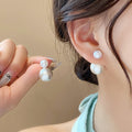 French Vintage Brushed Round Faux Pearl Stud Earrings Light Luxury Geometric Women's Jewelry view 3
