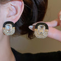 Vintage Alloy Oval Enamel Rhinestone Stud Earrings With Silver Pins Light Luxury Jewelry view 3