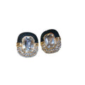 Vintage Alloy Oval Enamel Rhinestone Stud Earrings With Silver Pins Light Luxury Jewelry view 5