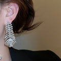 Copper Zircon Feather Tassel Drop Earrings Chic Minimalist Statement Jewelry view 3