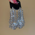 Copper Zircon Feather Tassel Drop Earrings Chic Minimalist Statement Jewelry view 4