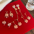 Silver Needle Oil-Drip Lion Dance Tassel Drop Earrings Chinese Style Alloy Elegant Daily Wear Jewelry view 3