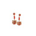 Silver Needle Oil-Drip Lion Dance Tassel Drop Earrings Chinese Style Alloy Elegant Daily Wear Jewelry view 5