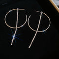 Iron Geometric Round Rhinestone Tassel Hoop Earrings With Silver Pins, Minimalist Light Luxury Style view 4